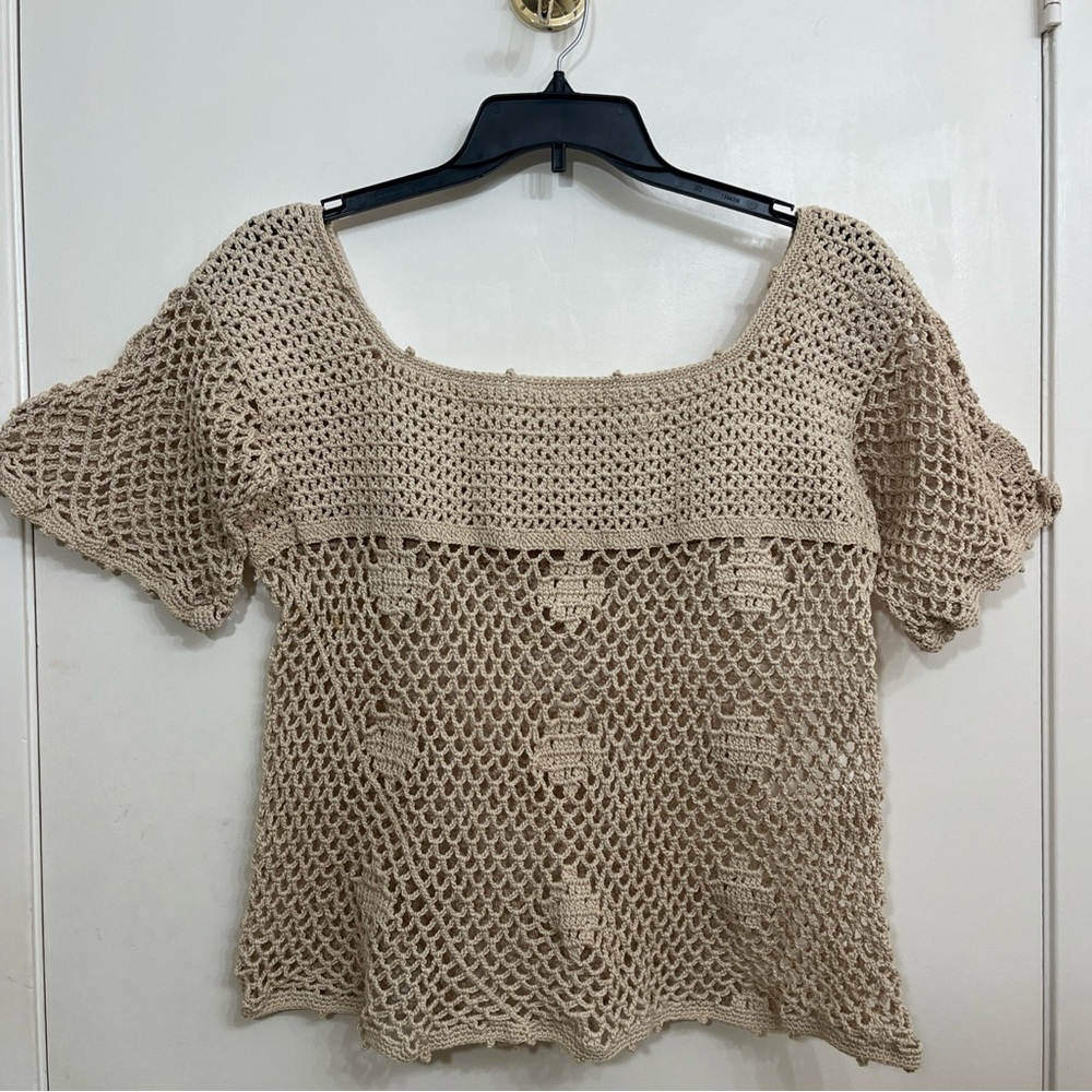 Crochet Floral Top Coquette Festival Flutter Sleeves Size Medium 19”ptp 18”long